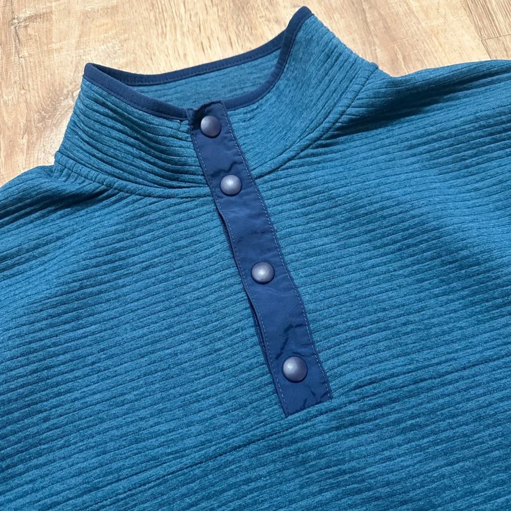 J.CREW | Men's Authentic Teal Fleece 1/4 Snap Textured Ribbed Pullover,‎ Size L